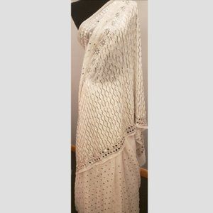 White and Silver Saree Dress Indian Bollywood Style